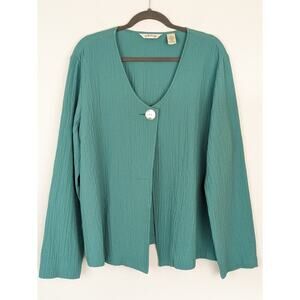 Orvis Cardigan Sweater Gauzy Mother of Pearl Blue Green Size L